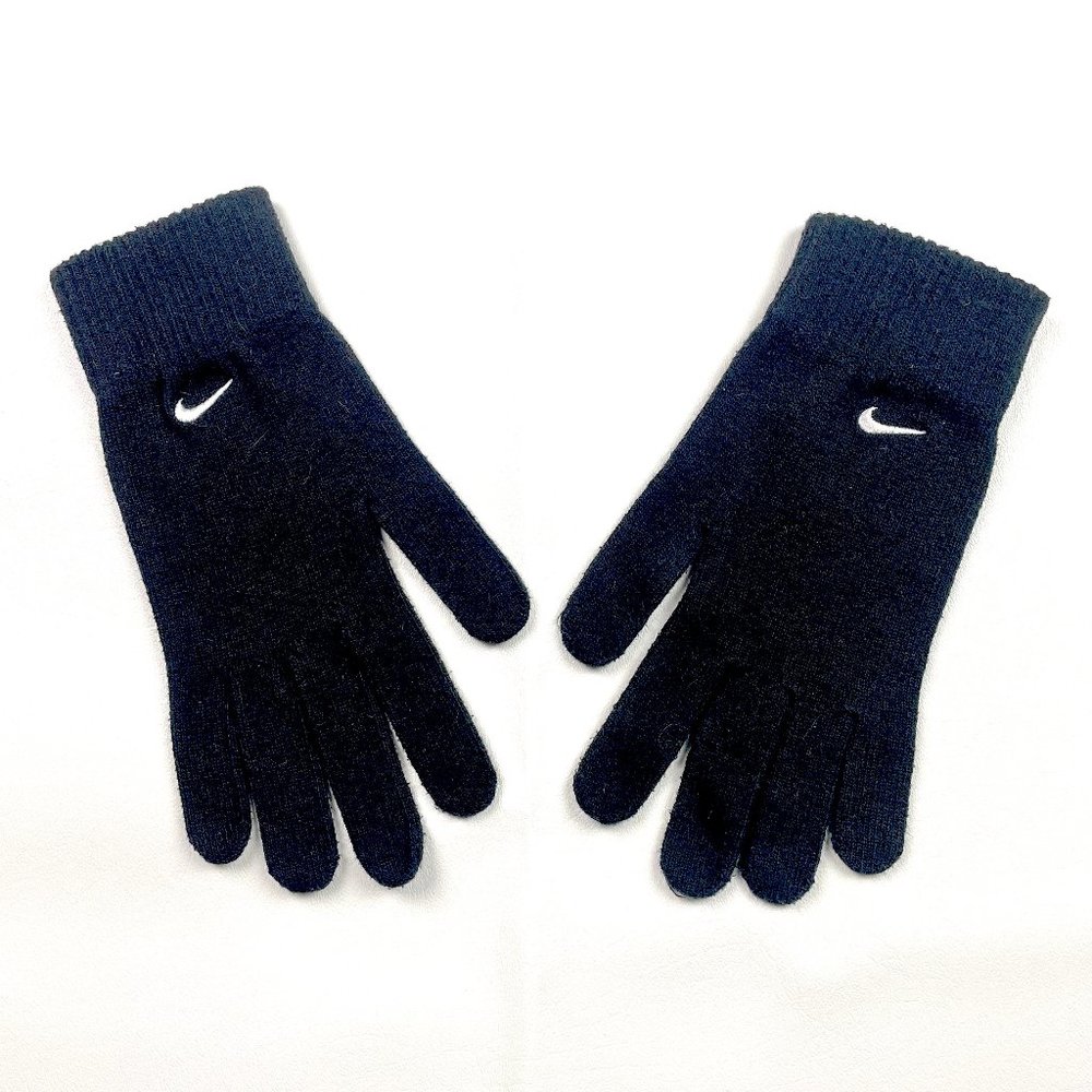 VTG Nike Center Check Gloves Athletic Active Warm Sz M/L Black Middle Swoosh 90s